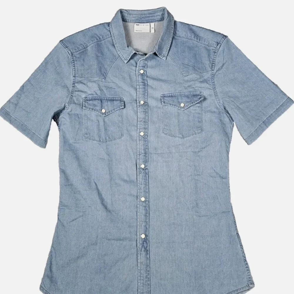 ASOS Mens LARGE Short Sleeve Slim Fit Western Denim Shirt - Picture 1 of 8